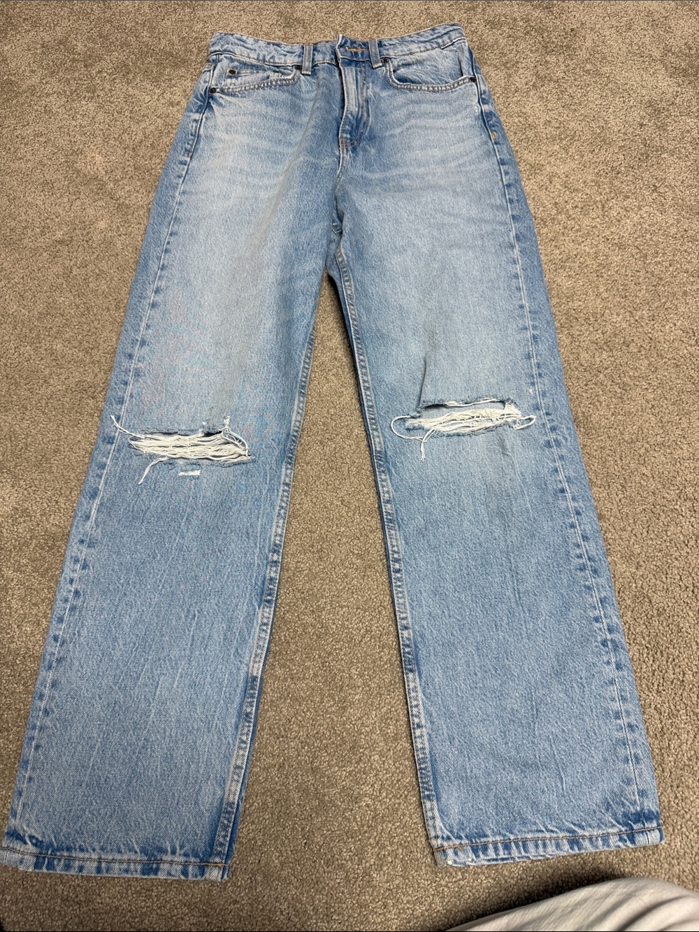 Zara Light Blue Distressed Straight-Leg Jeans